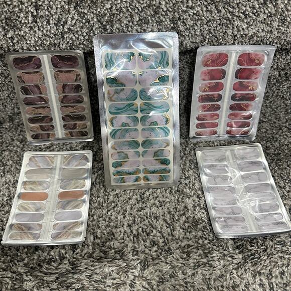 Other - 5 Packs of Nail Polish Wraps Strips - Marble Design, Glitter, Peel and Apply